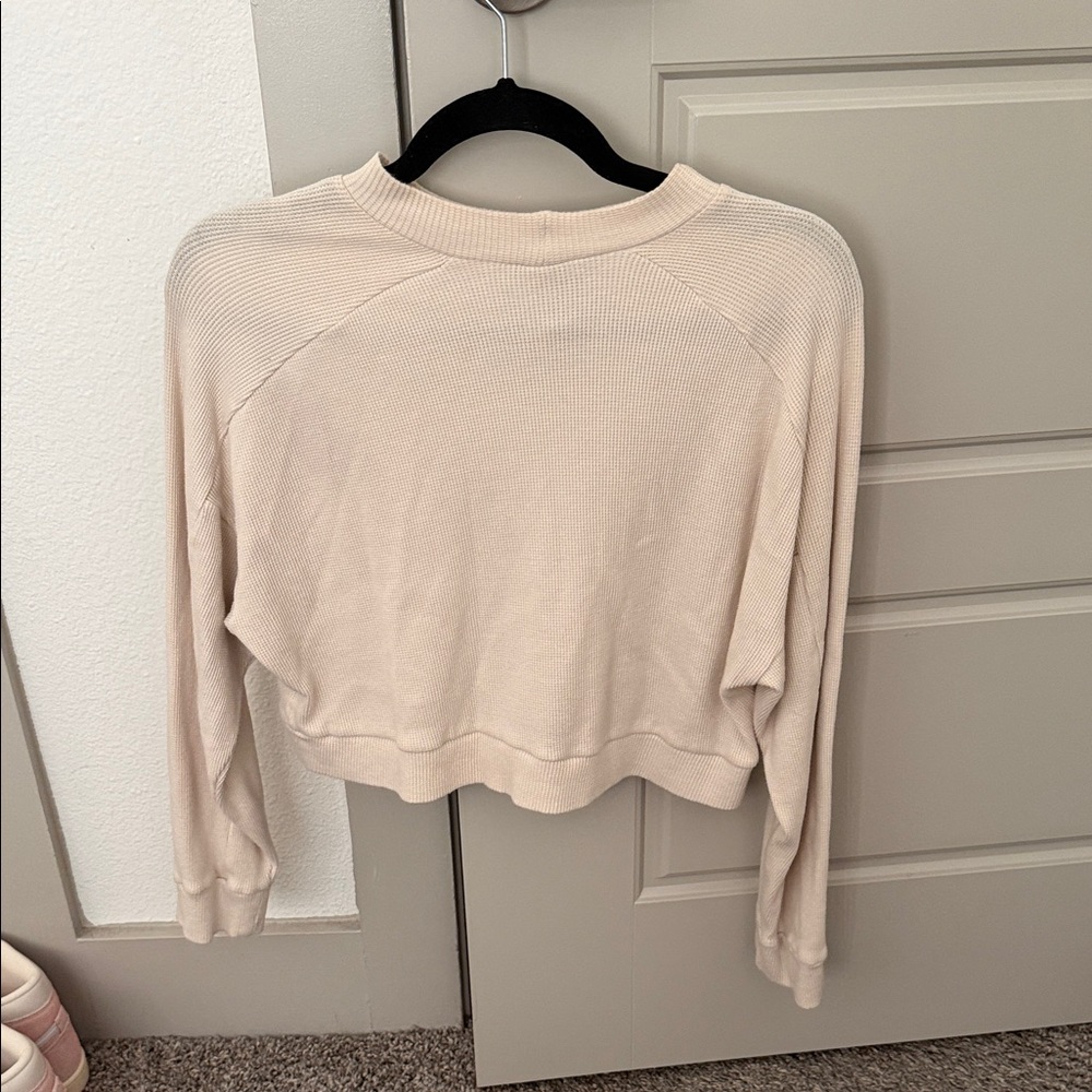 Cream Ribbed Long Sleeve Top - Picture 2 of 2